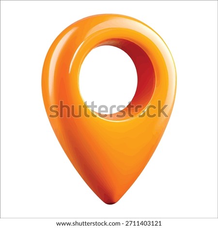 A glossy orange 3D location pin icon with a circular opening, isolated on a white background. Scalable vector format suitable for print and digital...