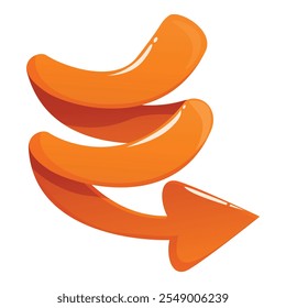 Glossy orange arrow spiraling downwards, symbolizing a decrease, decline, or downturn