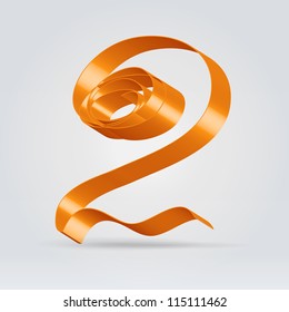 Glossy orange ribbon decorative silk capital 2 letter