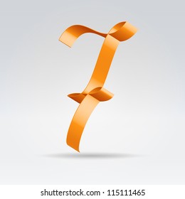 Glossy orange ribbon decorative silk capital 7 letter