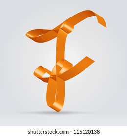 Glossy orange ribbon decorative silk capital F letter