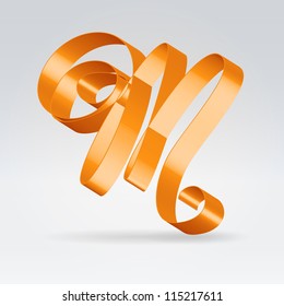 Glossy orange ribbon decorative silk capital M letter