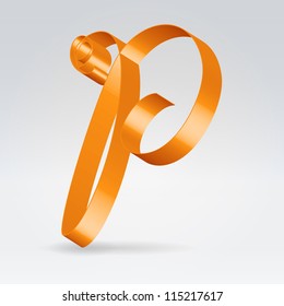 Glossy orange ribbon decorative silk capital P letter