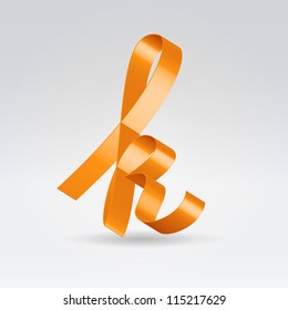 Glossy orange ribbon decorative silk lowercase k letter