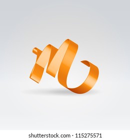 Glossy orange ribbon decorative silk lowercase m letter