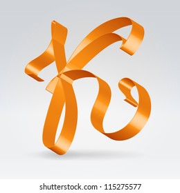 Glossy orange ribbon decorative silk capital K letter