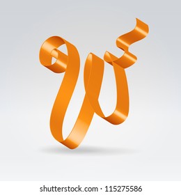 Glossy orange ribbon decorative silk capital W letter