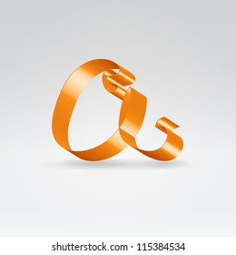 Glossy orange ribbon decorative silk lowercase a letter