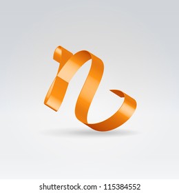 Glossy orange ribbon decorative silk lowercase n letter