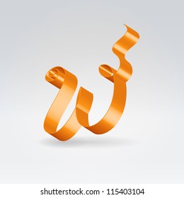 Glossy orange ribbon decorative silk lowercase w letter