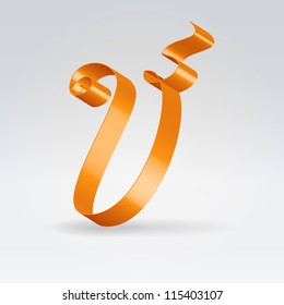 Glossy orange ribbon decorative silk capital V letter