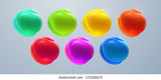 Glossy organic bubbles set. Abstract 3d spherical shapes. Vector realistic illustration of fluid substance. Trendy banners or elements for poster design.