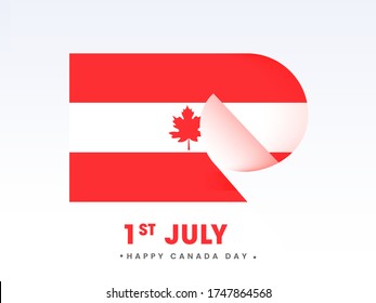 Glossy Paper Canada Flag on White Background for 1st July Celebration Concept.