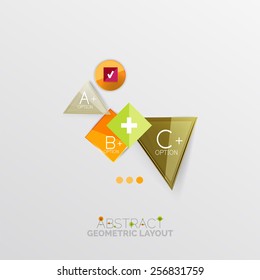 Glossy paper style geometric abstract infographic design, 3d shapes with light edges