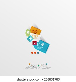 Glossy paper style geometric abstract infographic design, 3d shapes with light edges