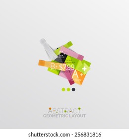 Glossy paper style geometric abstract infographic design, 3d shapes with light edges