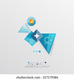 Glossy paper style geometric abstract infographic design, 3d shapes with light edges