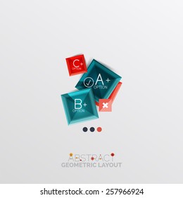 Glossy paper style geometric abstract infographic design, 3d shapes with light edges