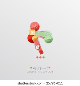 Glossy paper style geometric abstract infographic design, 3d shapes with light edges