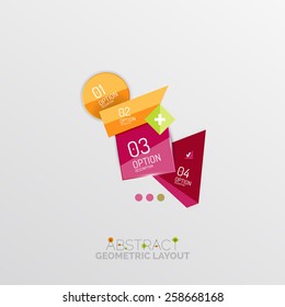 Glossy paper style geometric abstract infographic design, 3d shapes with light edges