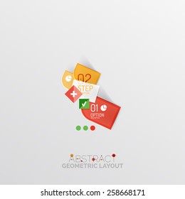 Glossy paper style geometric abstract infographic design, 3d shapes with light edges