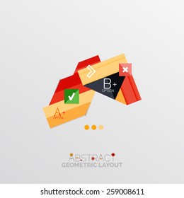 Glossy paper style geometric abstract infographic design, 3d shapes with light edges