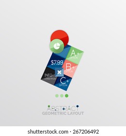Glossy paper style geometric abstract infographic design, 3d shapes with light edges