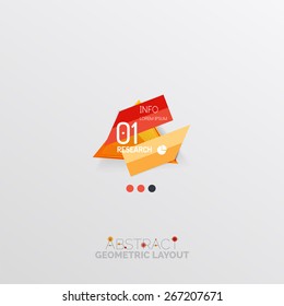 Glossy paper style geometric abstract infographic design, 3d shapes with light edges