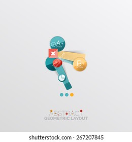 Glossy paper style geometric abstract infographic design, 3d shapes with light edges