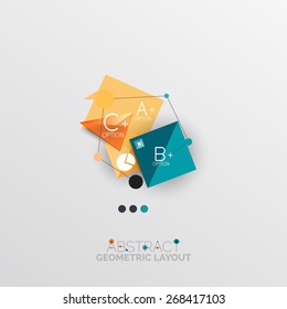 Glossy paper style geometric abstract infographic design, 3d shapes with light edges