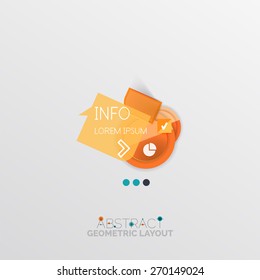 Glossy paper style geometric abstract infographic design, 3d shapes with light edges