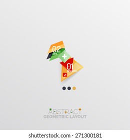 Glossy paper style geometric abstract infographic design, 3d shapes with light edges