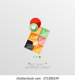 Glossy paper style geometric abstract infographic design, 3d shapes with light edges