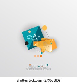 Glossy paper style geometric abstract infographic design, 3d shapes with light edges