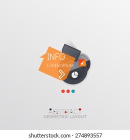 Glossy paper style geometric abstract infographic design, 3d shapes with light edges