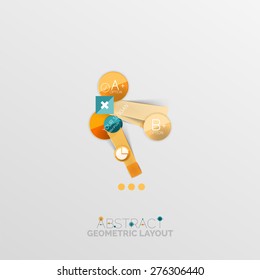 Glossy paper style geometric abstract infographic design, 3d shapes with light edges