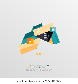 Design infográfico abstrato geométrico estilo papel brilhante, formas 3d com bordas claras