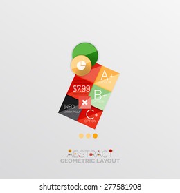 Glossy paper style geometric abstract infographic design, 3d shapes with light edges