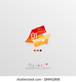 Glossy paper style geometric abstract infographic design, 3d shapes with light edges