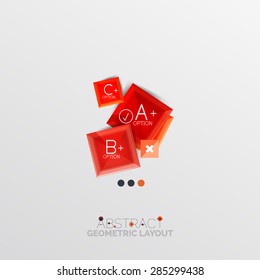 Glossy paper style geometric abstract infographic design, 3d shapes with light edges