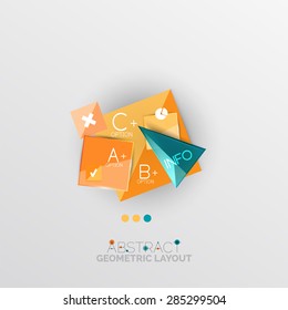 Glossy paper style geometric abstract infographic design, 3d shapes with light edges
