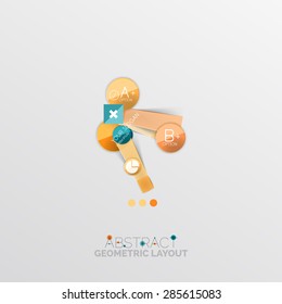Glossy paper style geometric abstract infographic design, 3d shapes with light edges
