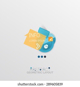 Design infográfico abstrato geométrico estilo papel brilhante, formas 3d com bordas claras