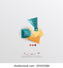 Glossy paper style geometric abstract infographic design, 3d shapes with light edges