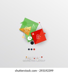 Glossy paper style geometric abstract infographic design, 3d shapes with light edges