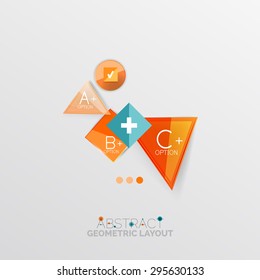 Glossy paper style geometric abstract infographic design, 3d shapes with light edges