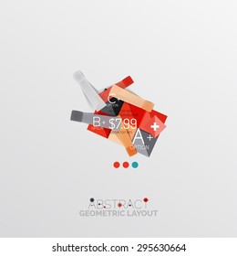 Glossy paper style geometric abstract infographic design, 3d shapes with light edges