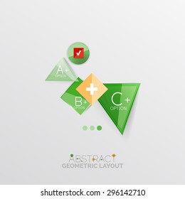 Glossy paper style geometric abstract infographic design, 3d shapes with light edges