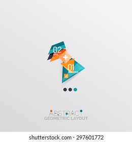 Glossy paper style geometric abstract infographic design, 3d shapes with light edges