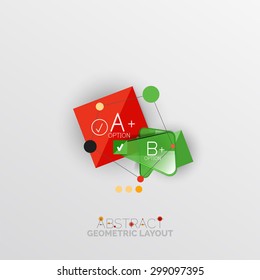 Glossy paper style geometric abstract infographic design, 3d shapes with light edges